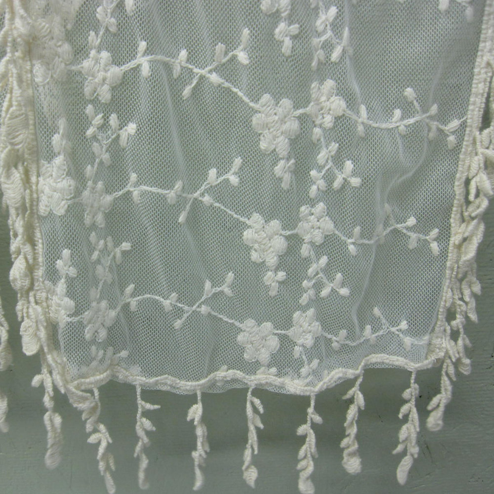 Ivory Lace Scarf Sheer Net Floral Crochet Dangles